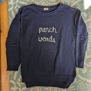 Maison Jules "French Words" Sweater, Blue, Medium